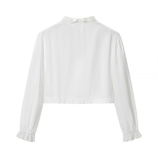 Damen Gekürzte Spitzenbolero‑Bluse mit Stehkragen und Lochstickerei Shop Nory
