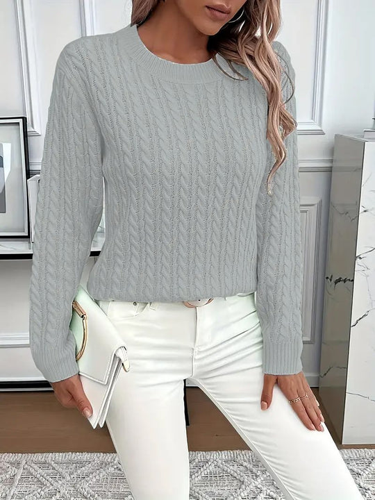 Damen Feinstrick-Pullover mit Zopfmuster und Rundhalsausschnitt Shop Nory