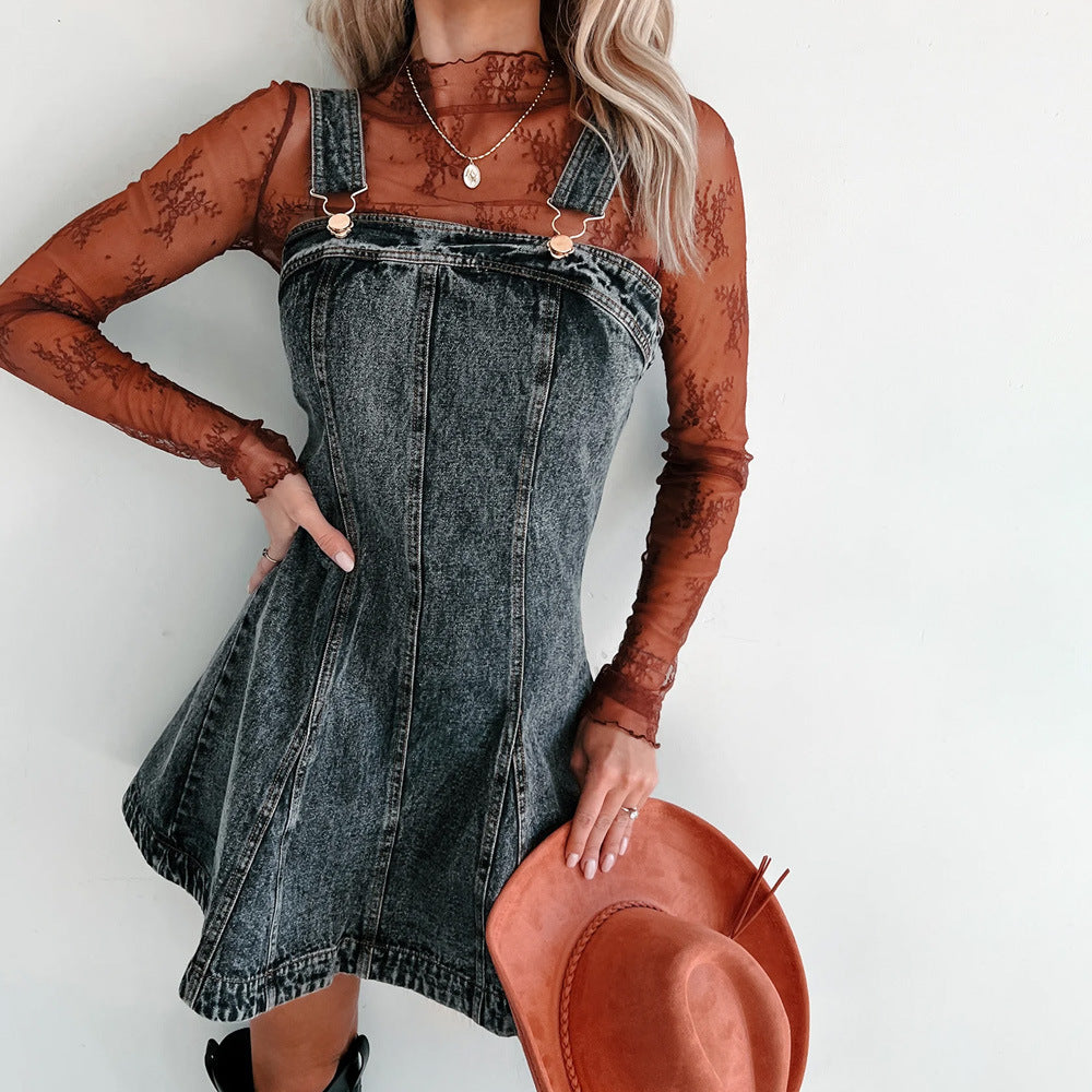 Damen Denim-Latzkleid mit verstellbaren Trägern und hochwertiger Verarbeitung Shopnory
