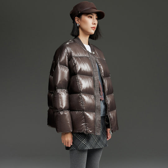 Damen Kurze gestepptte Daunenjacke mit glänzender Shell und Boxy-Silhouette Shop Nory