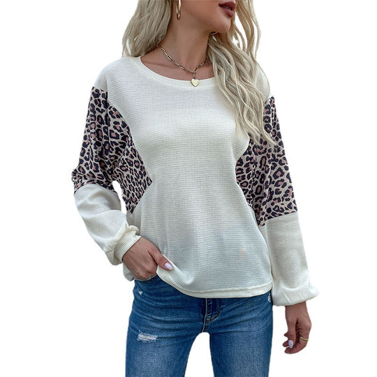 Damen Oversized Carmenausschnitt Waffelstrickpullover mit Leo‑Blockeinsätzen Shop Nory