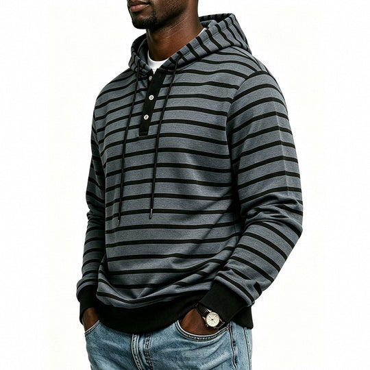 Herren Kapuzenpullover mit Henley-Knopfleiste und feinem Streifenstrukturmuster Shop Nory