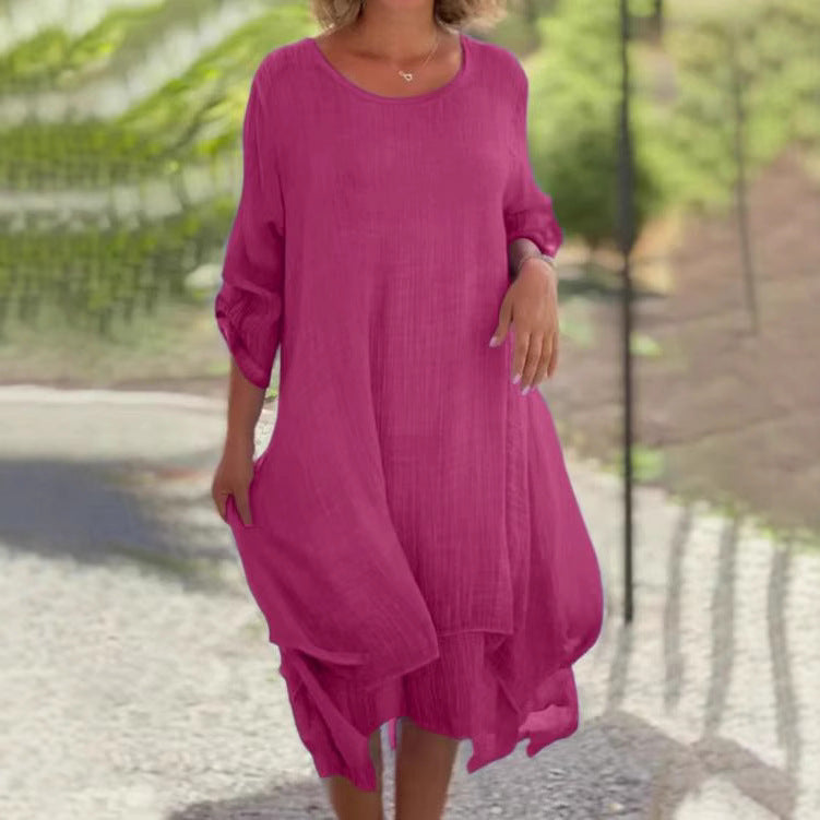 Damen lässiges Sommerkleid mit asymmetrischem Saum und luftigen Ärmeln