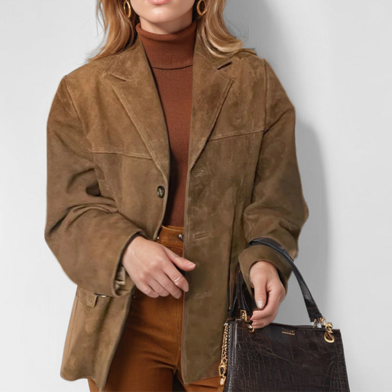 Damen nan Oversize Wildlederblazer mit Reverskragen und aufgesetzten Taschen Shop Nory