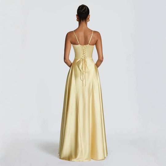 Damen elegantes Satin-Maxikleid mit raffinierten Spaghettiträgern