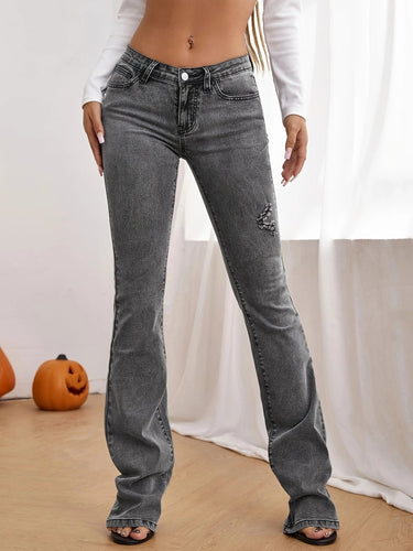 Damen Taillenhohe ausgestellte Jeans mit Perlenapplikation und formendem Bund Shop Nory