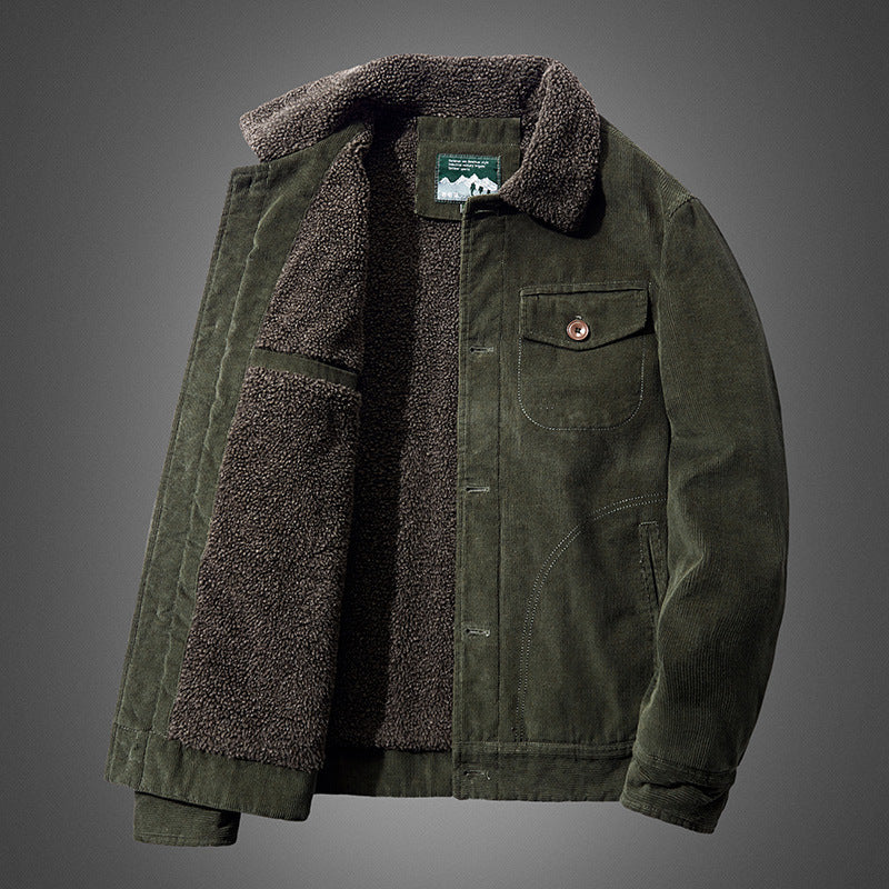 Herren Cordjacke mit Sherpa-Innenfutter, Hemdkragen und Taschen-Detail Shop Nory