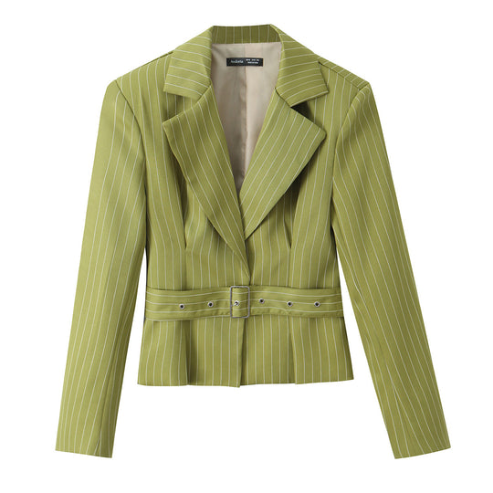 Damen Taillierter Cropped-Blazer mit Bundgürtel und Nadelstreifen Shop Nory