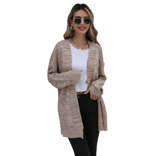 Damen Lässiger Oversize-Strickcardigan mit Zopfmuster offener Front Shop Nory
