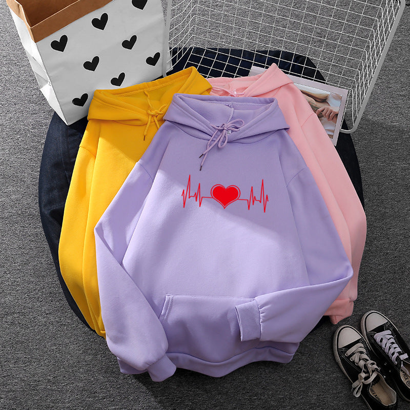 Unisex nan oversized Kapuzenpullover mit Herz-EKG-Print und Kängurutasche Shop Nory