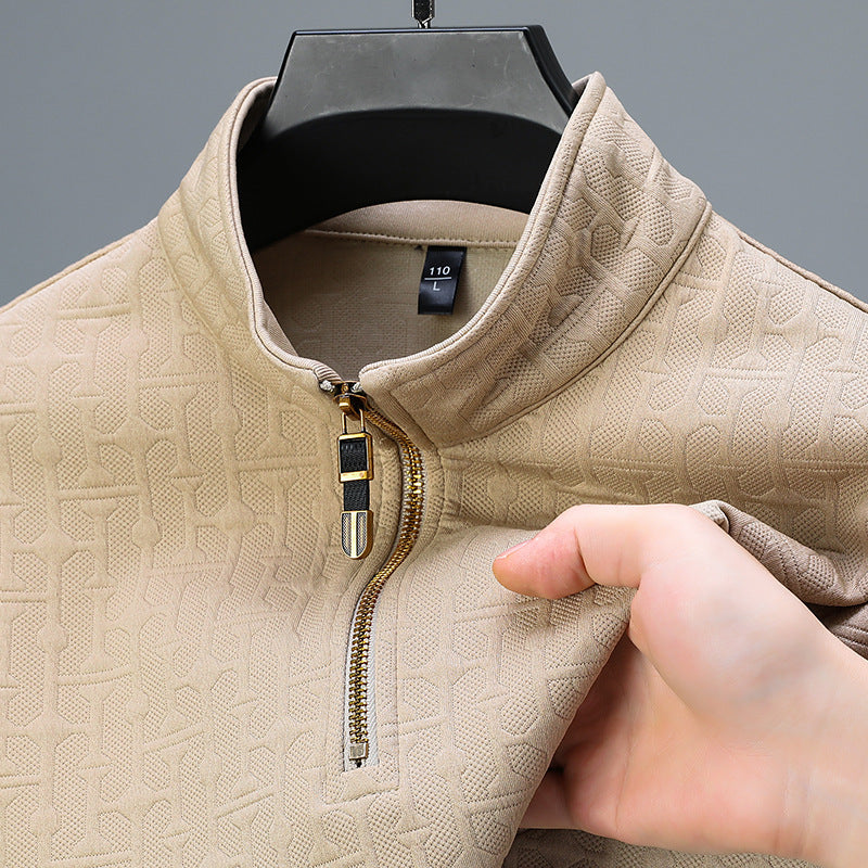 Herren Struktur-Jacquard Troyer mit kurzem Reißverschluss und Stehkragen Shop Nory