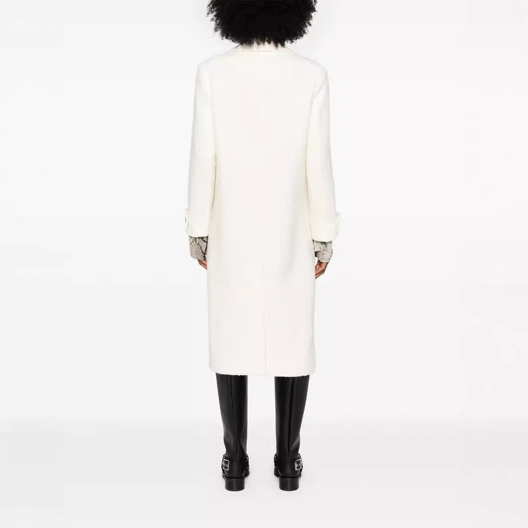 Damen Gerade geschnittener Midi-Wollmantel mit Oversize-Revers und verdeckter Knopfleiste Shop Nory