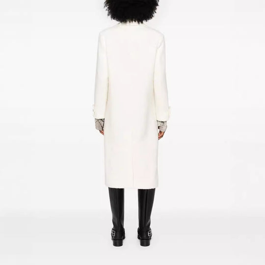Damen Gerade geschnittener Midi-Wollmantel mit Oversize-Revers und verdeckter Knopfleiste Shop Nory