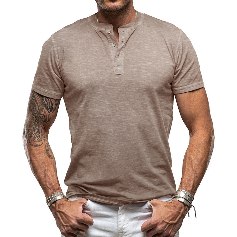 Herren nan athletisches Henley-T-Shirt aus strukturierter Slub-Baumwolle mit kurzer Knopfleiste