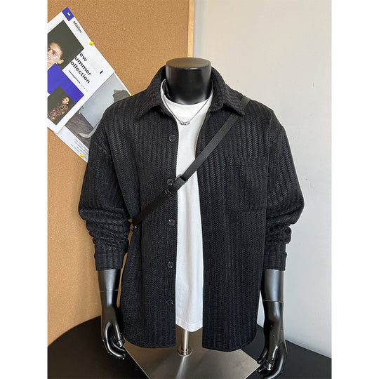 Herren Texturierte Overshirt‑Hemdjacke aus Strick mit Kentkragen Shop Nory