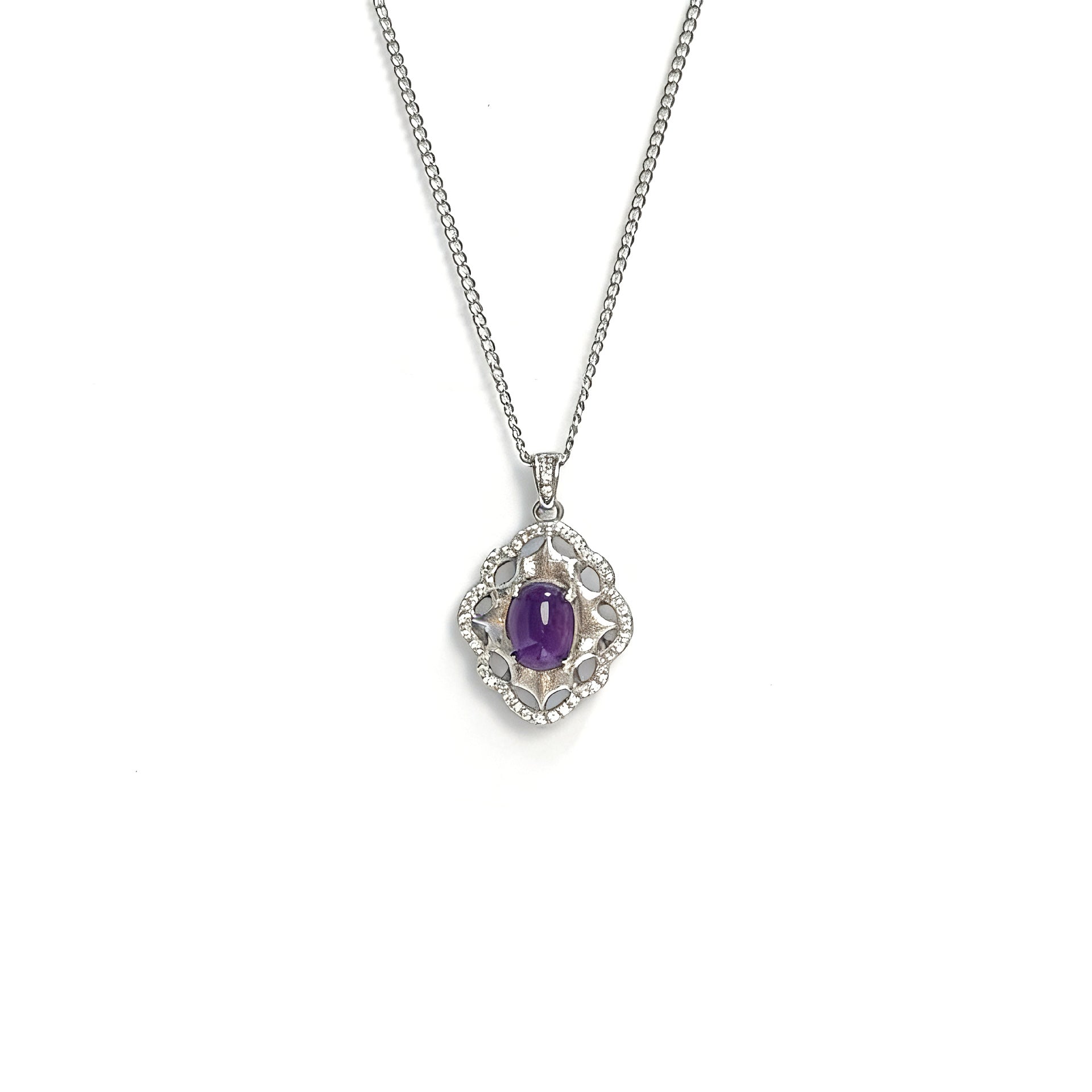 Damen Halskette mit kunstvollem Amethyst-Anhänger und funkelnden Zirkonia Shop Nory