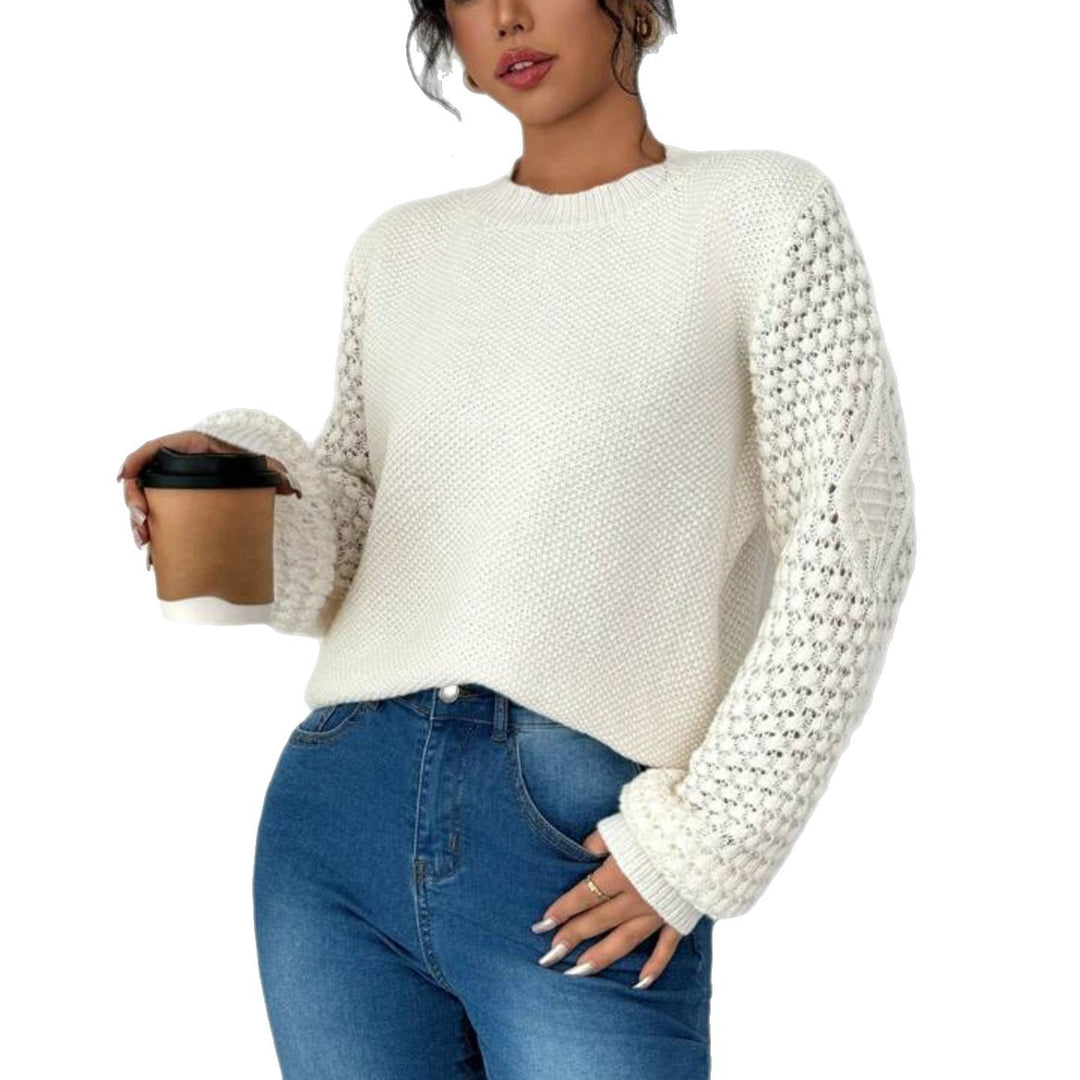 Damen Strukturiertes Grobstrick-Pullover mit Ajour-Ärmeln und geripptem Saum Shop Nory