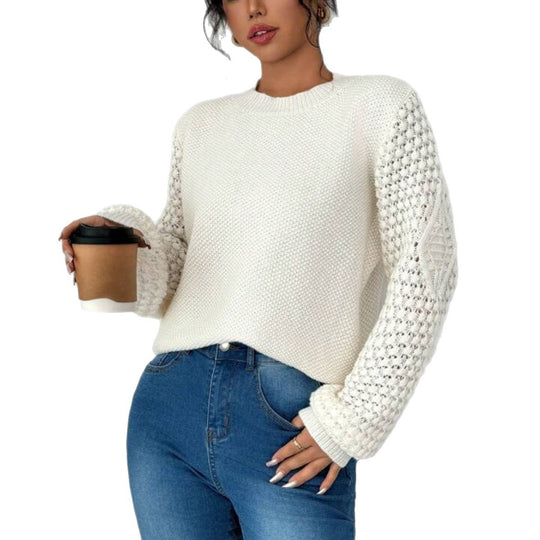 Damen Strukturiertes Grobstrick-Pullover mit Ajour-Ärmeln und geripptem Saum Shop Nory