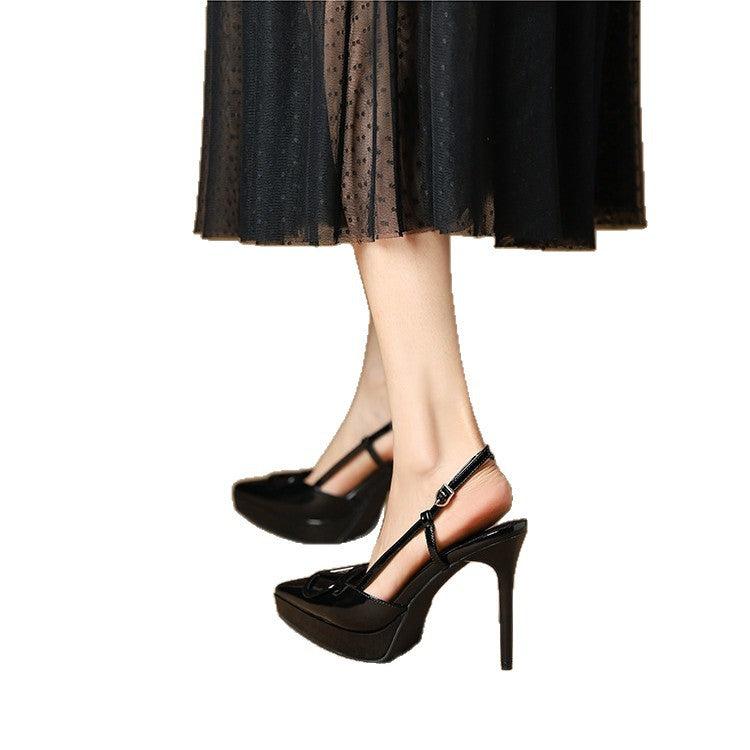 Damen Slingback-Pumps aus Lackleder mit spitzer Zehenkappe, Plateausohle und dekorativer Schnalle Shop Nory