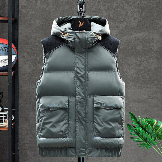 Herren Wattierte Kapuzen-Steppweste mit Frontklappentaschen und elastischem Saum Shop Nory