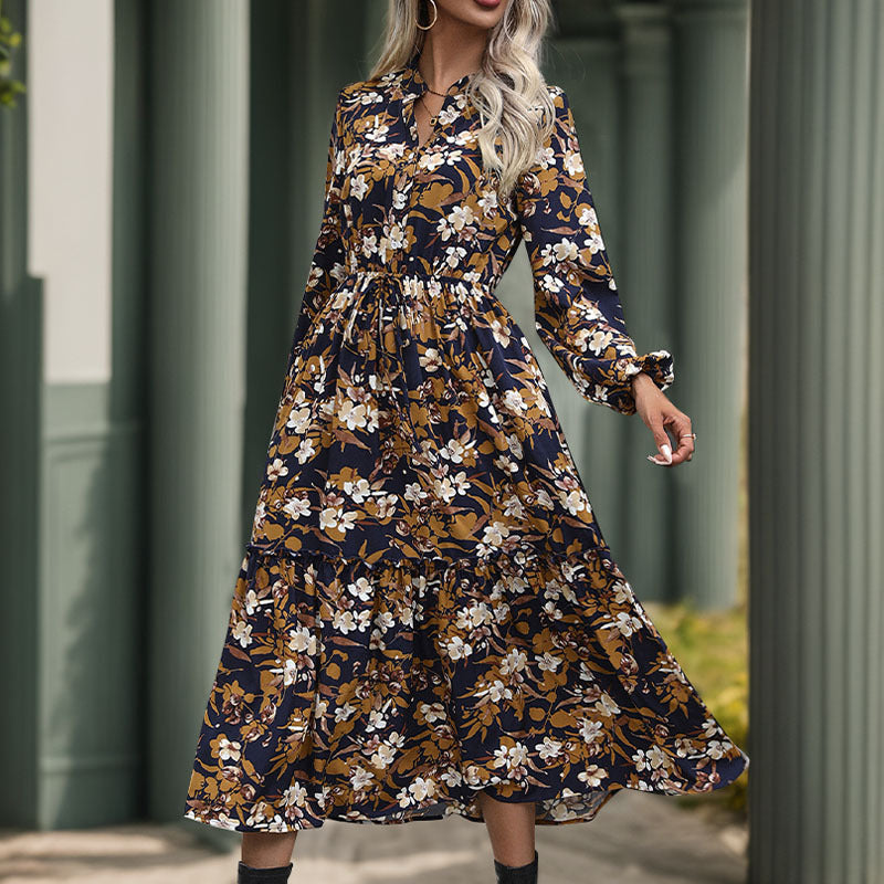 Damen Langärmeliges Midikleid mit Bindegürtel, Stufensaum und seitlichem Schlitz Shop Nory