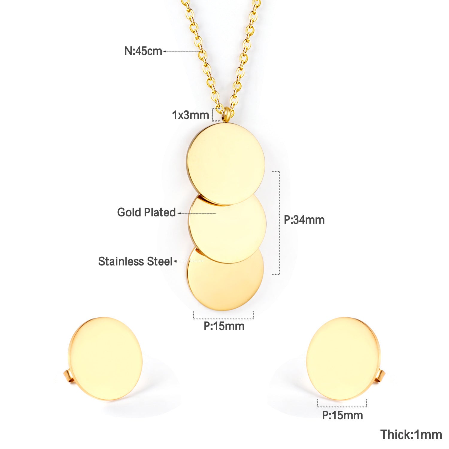 Damen Schmuckset mit goldplattierter Halskette und runden Ohrringen Shop Nory