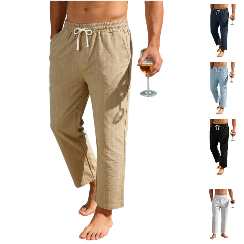 Herren Entspannte Pinstripe-Freizeithose mit elastischem Bund und Kordel Shop Nory