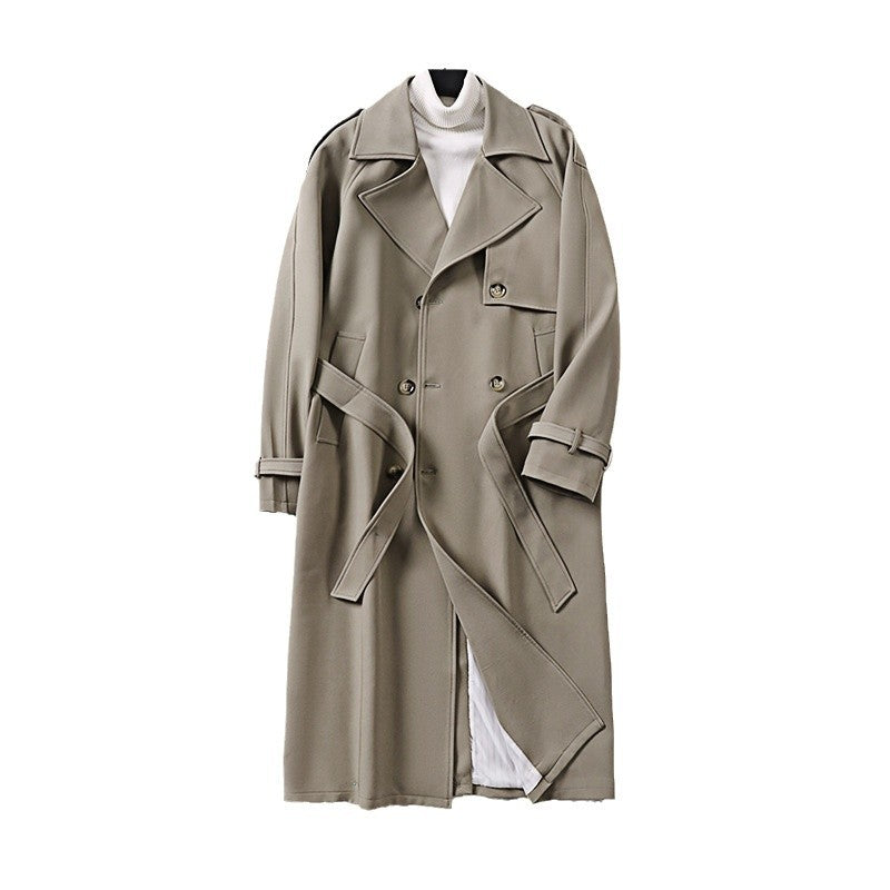 Herren Langer Minimalistischer Trenchcoat mit Sturmklappe Taillengürtel und verstellbaren Manschetten Shop Nory
