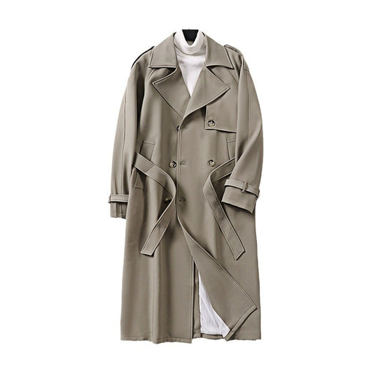 Herren Langer Minimalistischer Trenchcoat mit Sturmklappe Taillengürtel und verstellbaren Manschetten Shop Nory