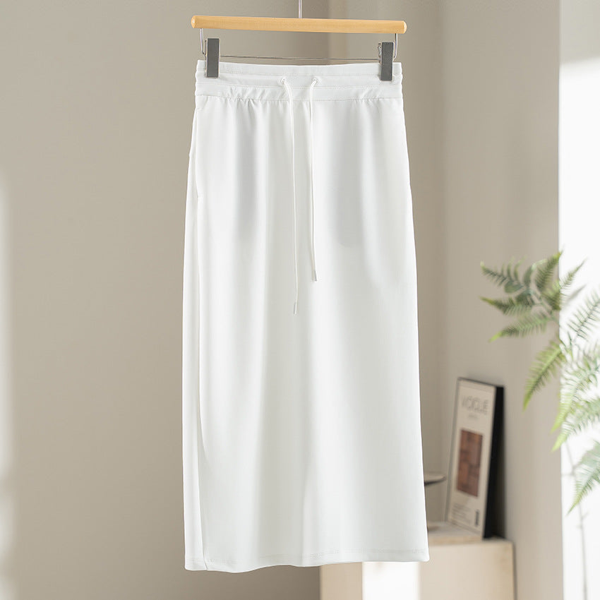 Damen Jersey-Midirock mit elastischem Tunnelzugbund und geradem Fall Shop Nory