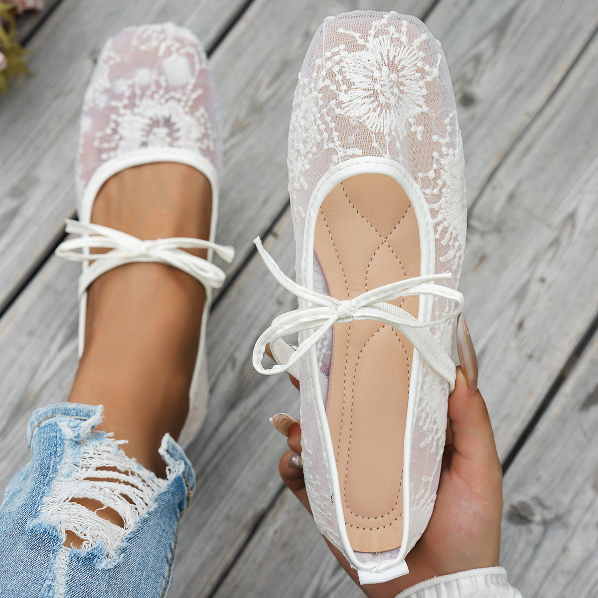 Damen elegante Spitzenschuhe mit floralem Gestaltung