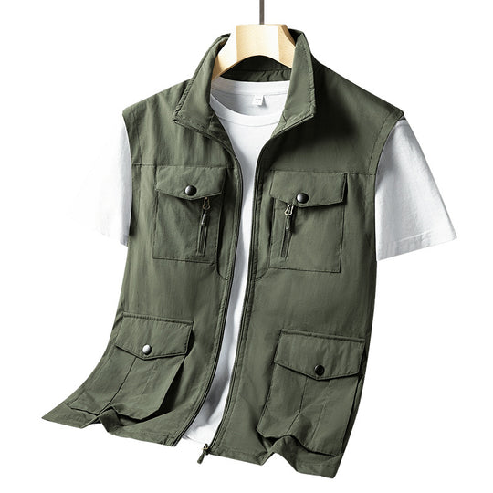 Herren Leichte Multifunktionale Outdoor-Weste mit Reißverschlusstaschen und Stehkragen Shop Nory