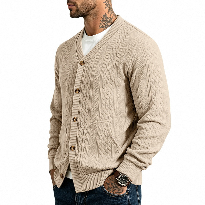 Herren Strukturierter Strickcardigan mit V-Ausschnitt und Zopfmuster Shop Nory