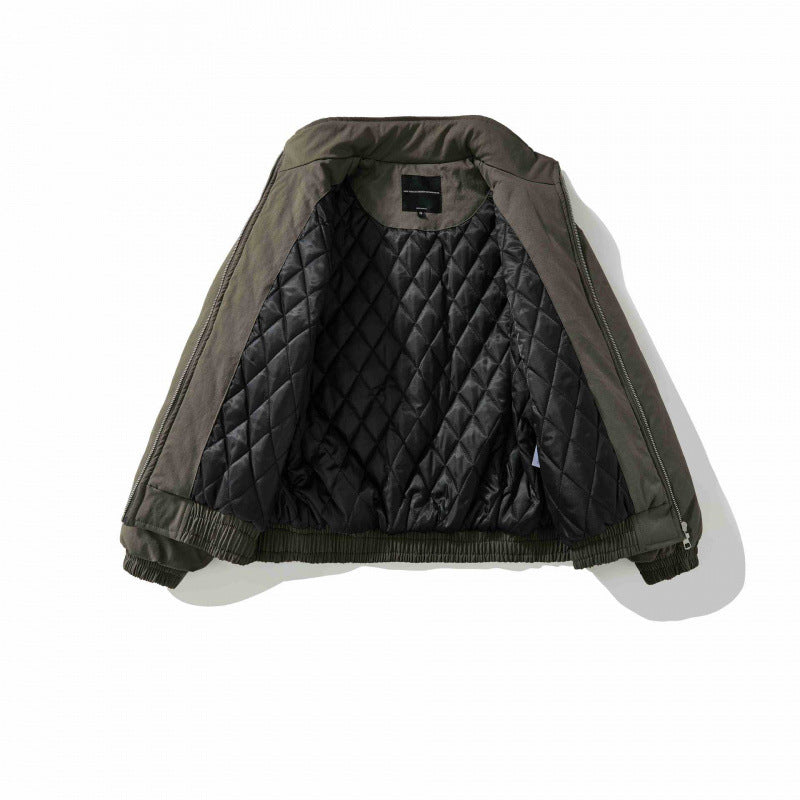 [Unisex Kurz geschnittene wattierte Bomberjacke mit Stehkragen, Reißverschluss und elastischem Saum] Shop Nory