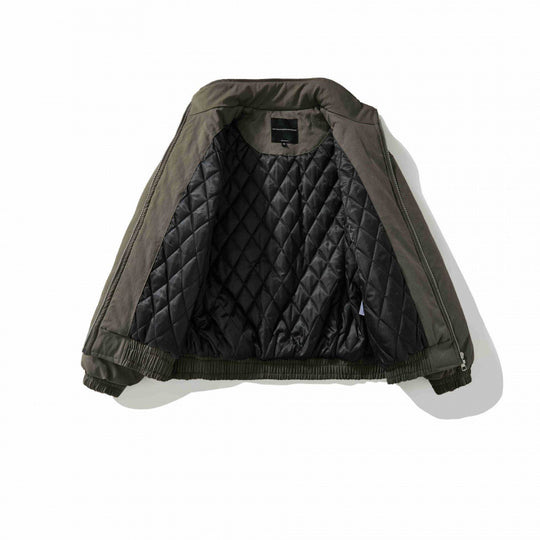 [Unisex Kurz geschnittene wattierte Bomberjacke mit Stehkragen, Reißverschluss und elastischem Saum] Shop Nory