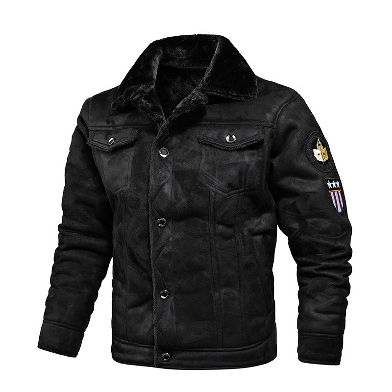 Herren Fliegerjacke aus Kunstleder mit Teddyfell-Futter und Aufnäher Shop Nory