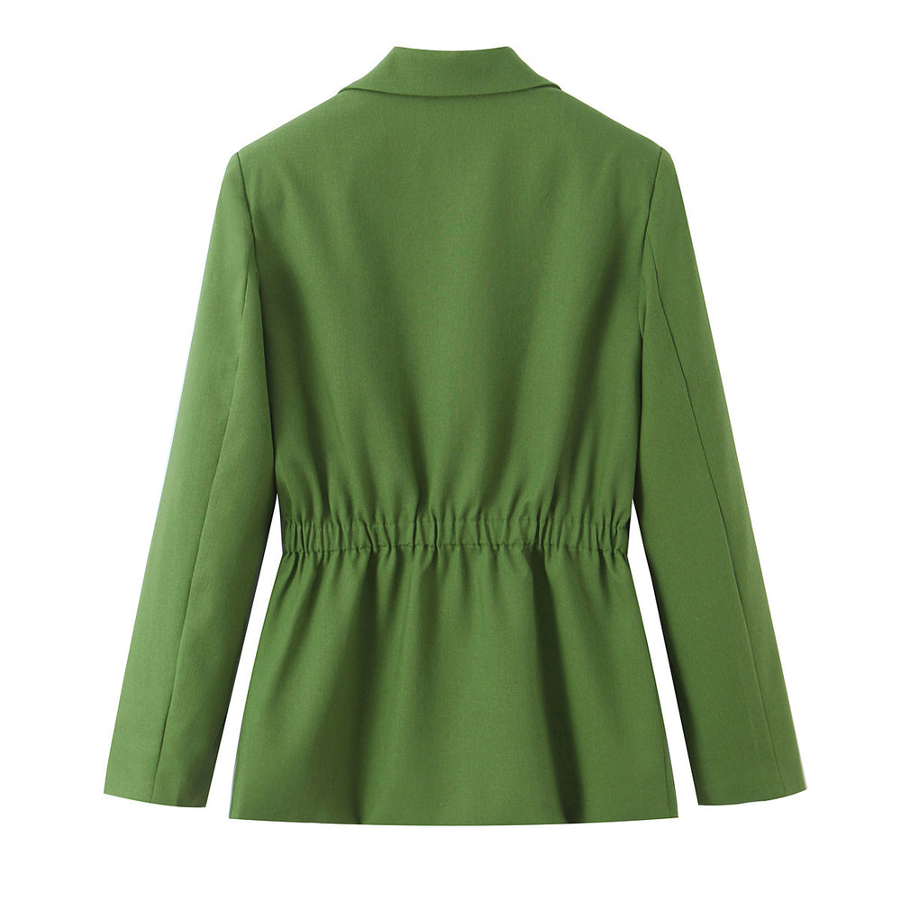 Damen Taillierter Blazer mit Tunnelzug-Taille, Reverskragen und Schmuckknöpfen Shop Nory
