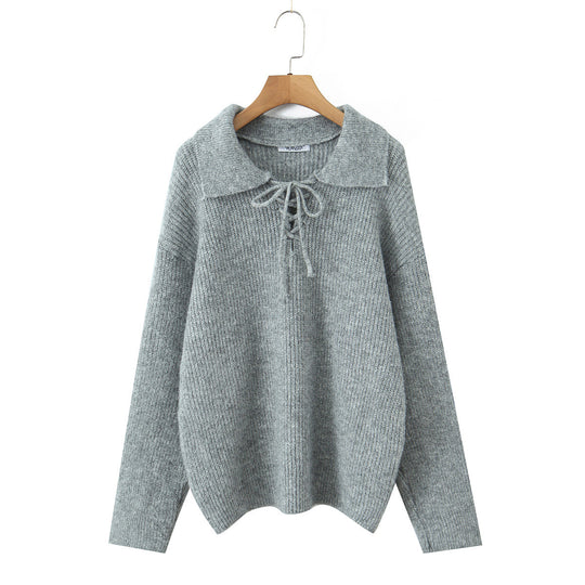 Damen Kuscheliger Strickpullover mit breitem Polokragen und Kordelbindung Shop Nory