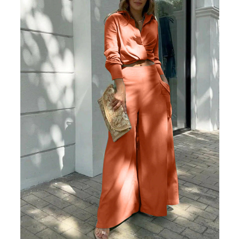 Damen Hochtaillierte weite Palazzo-Hose mit seitlicher Cargotasche und fließender Silhouette Shop Nory
