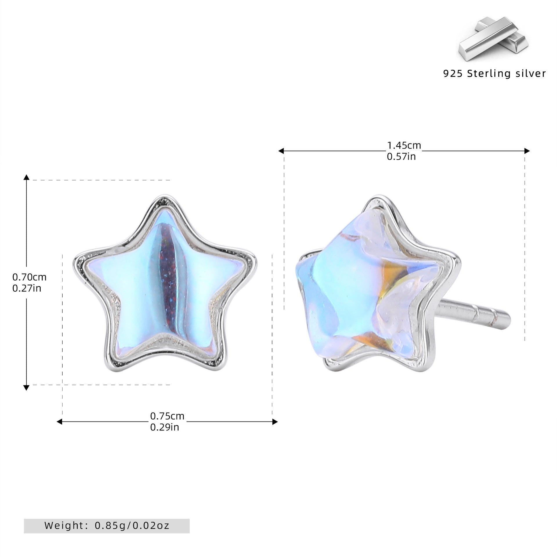 Damen Ohrstecker in sternförmigem Design aus 925er Sterling Silber Shop Nory