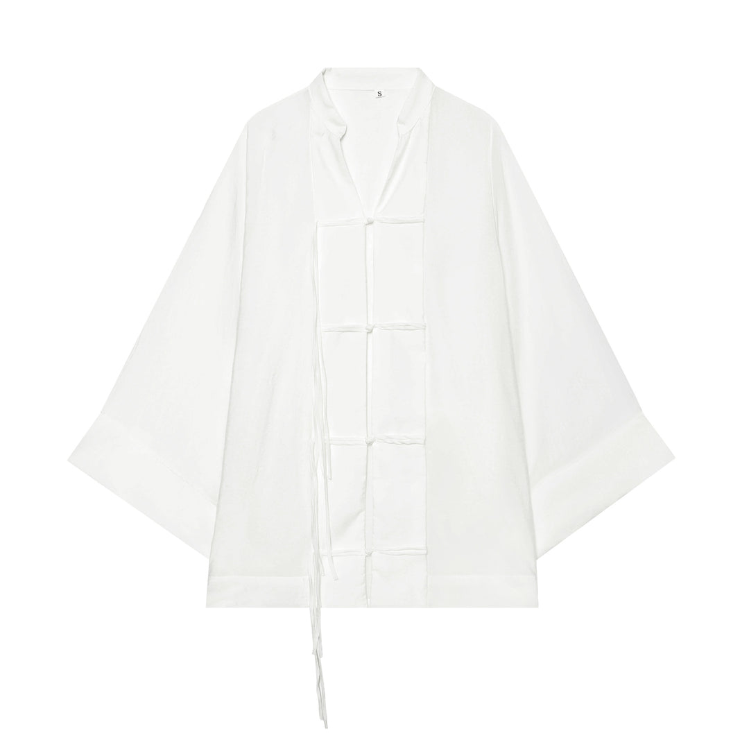 Damen Kimono-Capejacke mit Chinaknopfverschluss und langen Quasten Shop Nory