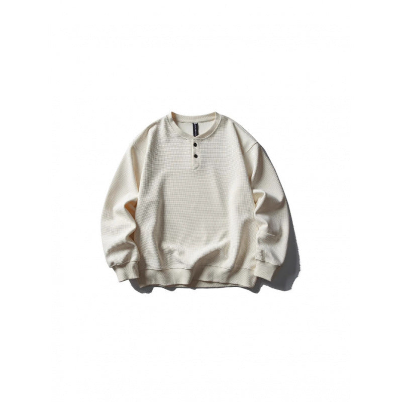Unisex Waffelstrick-Henley-Sweatshirt im Oversize‑Cut mit Knopfleiste Shop Nory