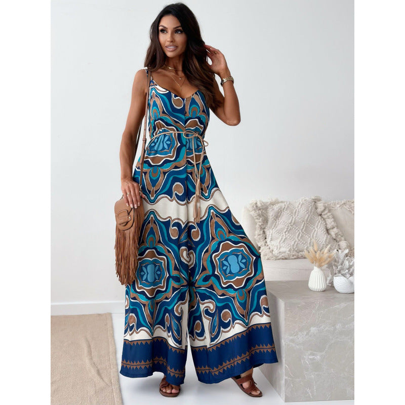 Damen Jumpsuit mit floralem Design und taillierbarem Gürtel Shopnory