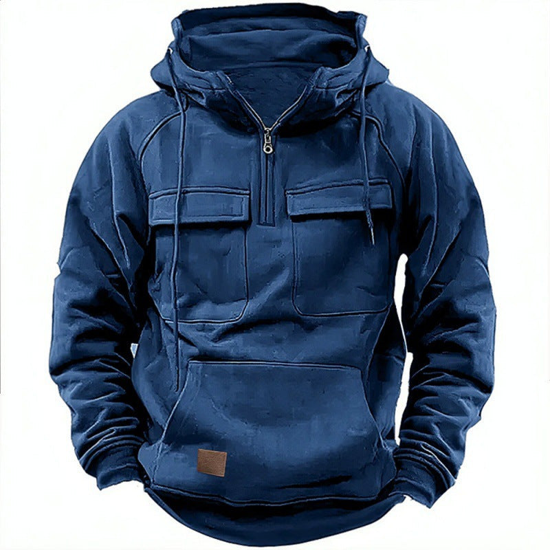 Herren Funktionale Kapuzenpullover mit Praktischen Taschen und Kurzem Reißverschluss