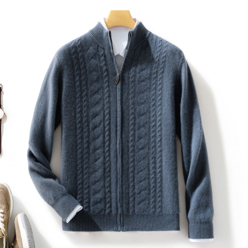 Herren Zipper‑Strickjacke mit Zopfmuster und Stehkragen Shop Nory