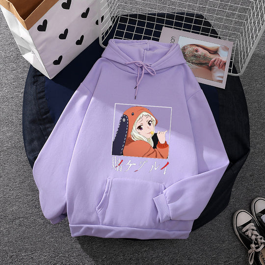 Damen nan Oversize Kapuzenpullover mit Manga-Frontprint und Kängurutasche Shop Nory