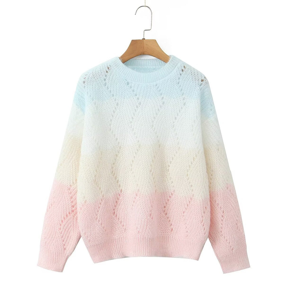 Damen Ajourgestrickter Oversize-Pullover mit Farbverlauf und Rundausschnitt Shop Nory