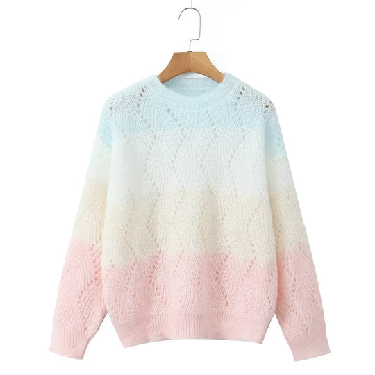 Damen Ajourgestrickter Oversize-Pullover mit Farbverlauf und Rundausschnitt Shop Nory