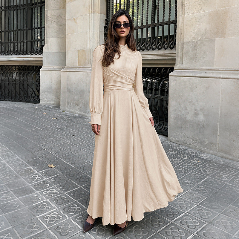 Damen Elegantes Maxikleid mit hochgeschlossenem Kragen und Rüschendetails Shop Nory