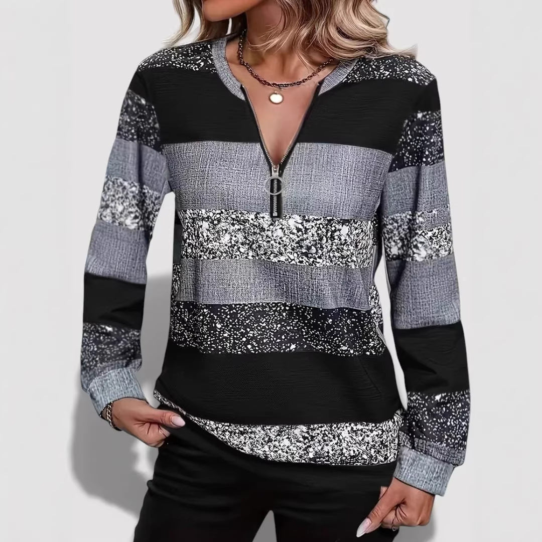 Damen Modischer Zip-Pullover mit grafischem Muster